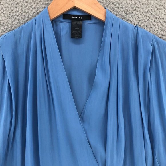 Smythe Blouse Womens Medium Blue Yoda Cap Sleeve Double Breasted Button Slouchy - Picture 5 of 14